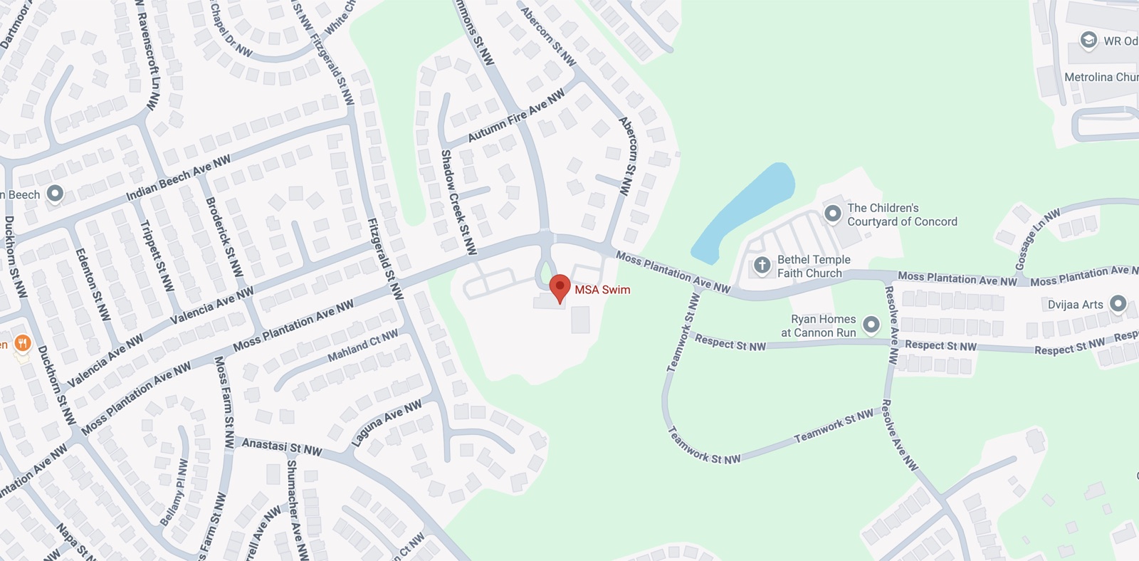 Map showing MSA Swim Moss Creek, 9505 Moss Plantation Ave, Huntersville, NC