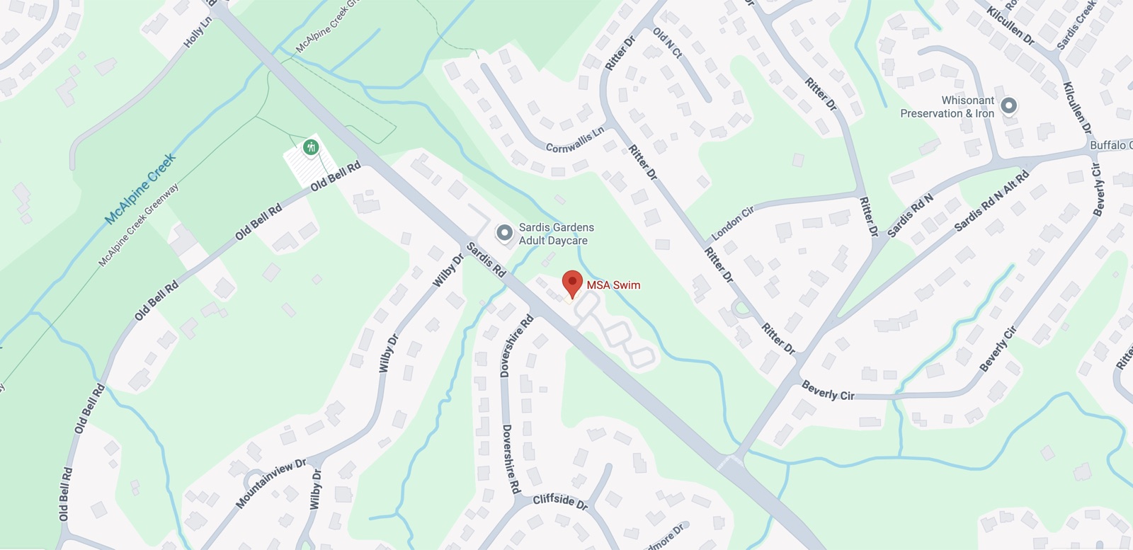 Map showing MSA Swim Sardis Rd, 7823 Sardis Rd, Charlotte, NC